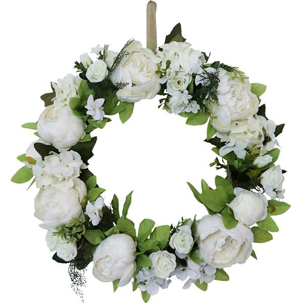 

artificial white peony wreath handmade floral with green leaves for front door wedding wall party home decor decorative flowers & wreaths