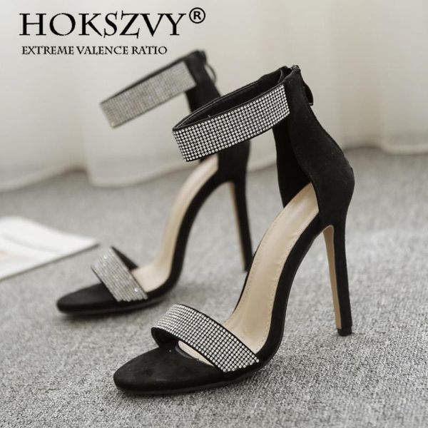 

summer high heel women's shoes fashion rhinestone stiletto sandals suede open toe zipper df, Black