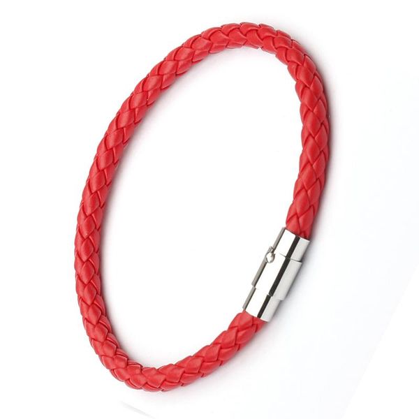 

charm bracelets simple style men red leather bracelet metal button neutral accessories hand-woven wristbands male jewelry gifts, Golden;silver