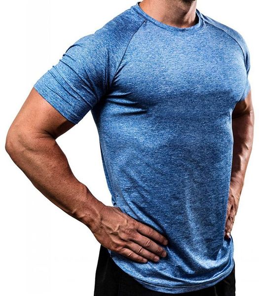 

2021 solid color fitness clothes men's breathable training high stretch tights short-sleeved sports coach t-shirt shirt customization a, White;black