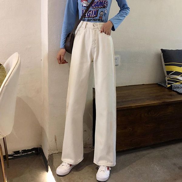 

women's jeans 2021 style fashion personality show thin white wide leg pants casual light denim loose lady trousers l144, Blue