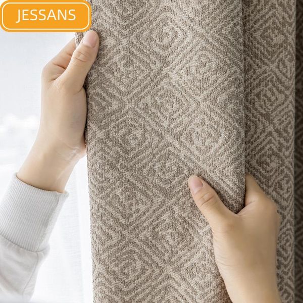 

curtain & drapes american high-grade linen jacquard thickened blackout curtains for living room and bedroom customized products