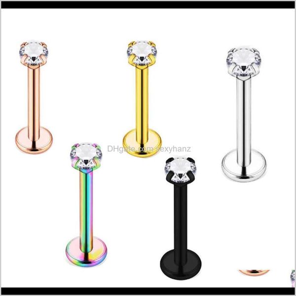 

labret, jewelry drop delivery 2021 100pcs 20g 1mm fashion labret rings lip studs surgical steel tragus bars helix ear cartilage earrings pie, Black