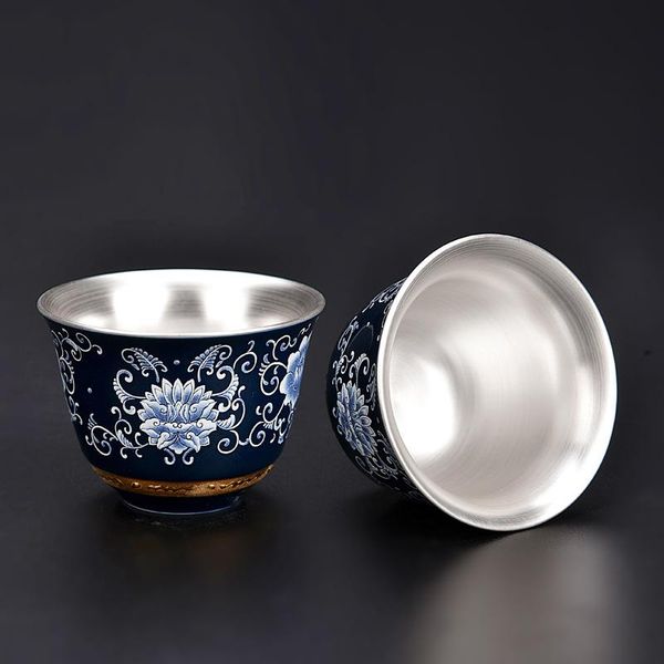 

bowls cloisonne tea cup master set silver pure 999 health gilded single