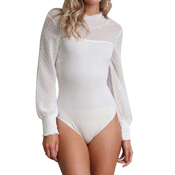 

women's jumpsuits & rompers women dot long sleeve see through skinny bodysuits playsuits fashion leisure early spring 2021 trend comfor, Black;white