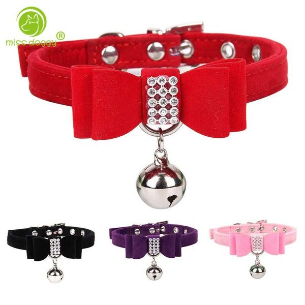 

dog collars & leashes arrival lovely bow bells pet collar princess elegant shiny rhinestone necklace for small dogs chihuahua outdoor