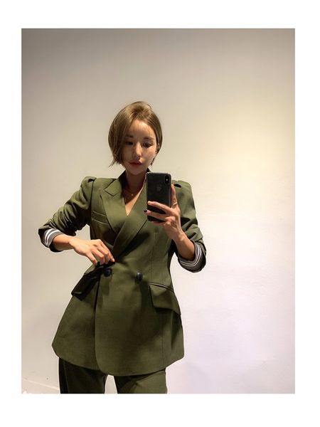

women's two piece pants fashion women pant suits long sleeve belted blazer trousers suit office lady work wear 2 pieces set set d, White