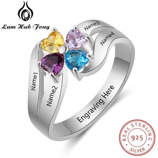 

cluster rings personalized heart birthstone flower ring real 925 sterling silver customized engraved name gift for family (lam hub fong), Golden;silver