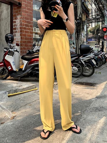 

women's pants & capris yellow drop loose high-waist wide korean straight summer women spring thin latest, Black;white