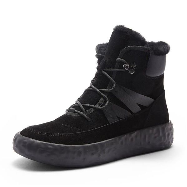 

boots brand snow men winter warm waterproof cotton shoes lace up platform high-fashion flat ankle, Black