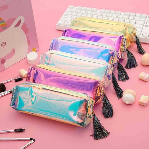 

glitter pencil case creative laser cosmetic bag transparent pvc school kawaii pen for girls stationery