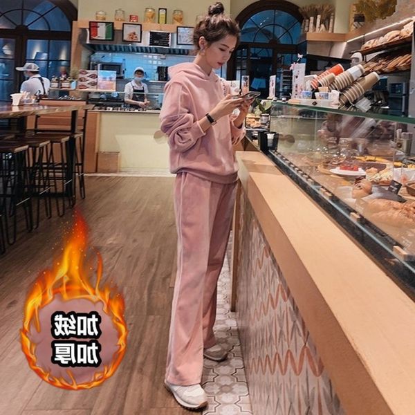 

fashionable little golden veet sportswear women's plush thickened autumn winter student korean version loose and fashionable foreign, Gray