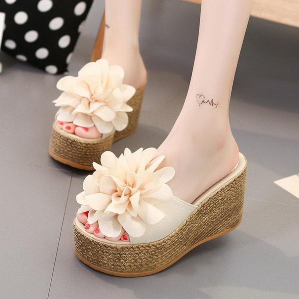 

ladies slippers summer beach shoes women high heels platform wedge sandals 2021 zapatillas mujer casual, Black