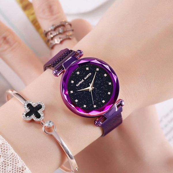 

wristwatches 2021 women watches luxury starry sky magnetic stainless steel for shiny prism rose gold ladies watch horloges, Slivery;brown