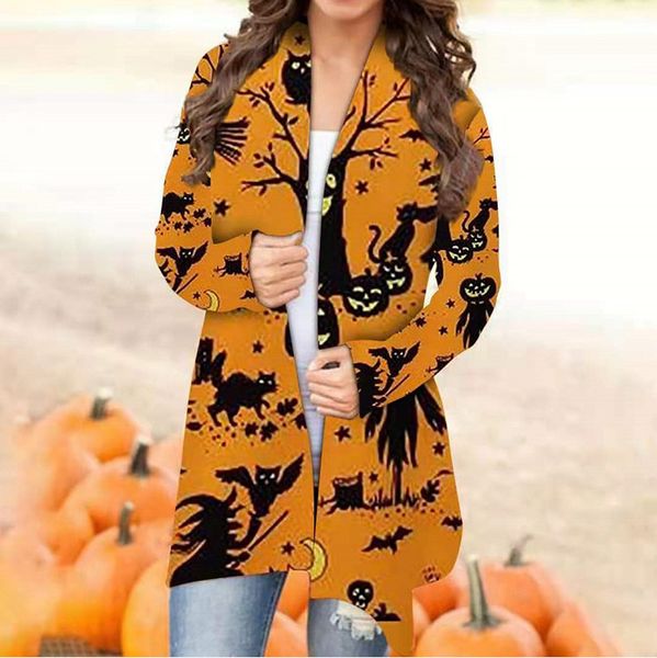 

halloween fashion variety printed long sleeve women's cardigan jacket loose, comfortable and soft, Black;brown