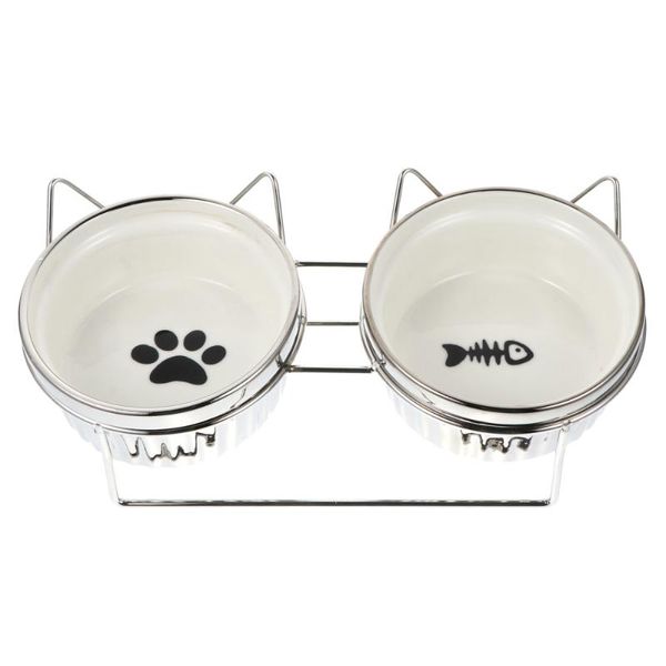 

cat bowls & feeders 2pcs pet feeding and water dish with stainless steel rack