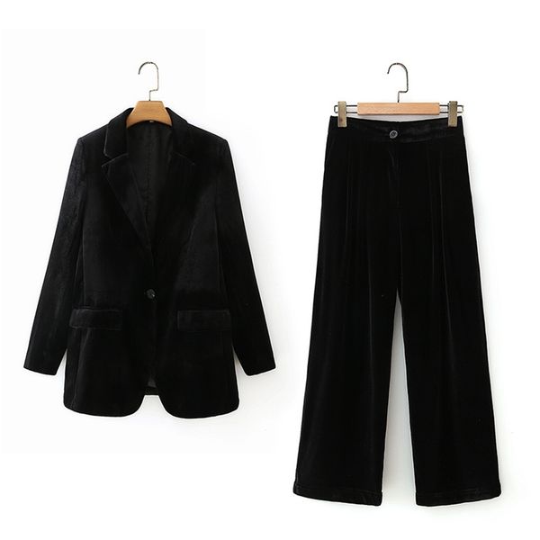 

women casual velvet pants suits two-pieces sets blazers coats and female elegant solid 2 piece set clothes 210513, White
