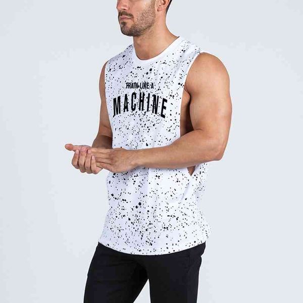 

new fashion clothing mens tank cut off bodybuilding tank gym fitness men vest sleeveless shirts workout o-neck 210421, White;black