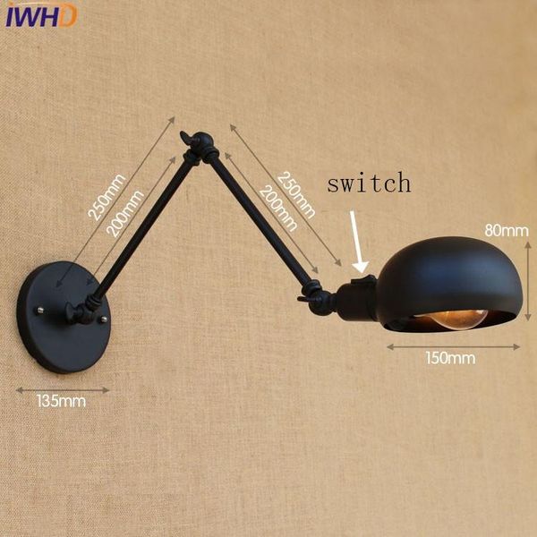 

wall lamp black iron loft creative swing arm sconce e27 vintage industrial light switch balcony restaurant bar bedroom bed
