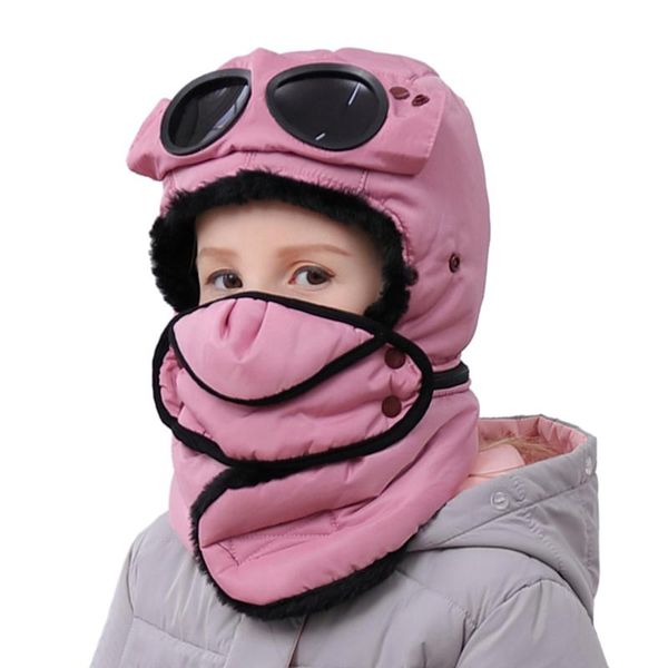 

winter balaclava kids windproof warm hat trapper with face shield ushanka bomber cap for boys girls cycling skiing caps & masks, Black