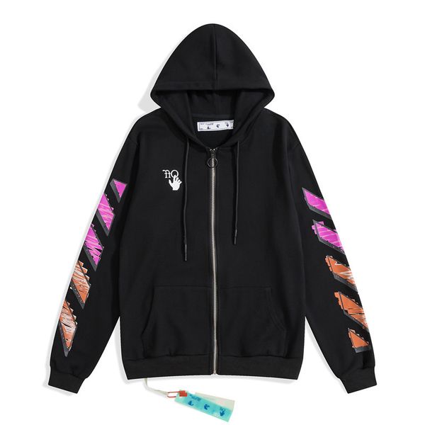 

chaopai off-willard brush paint gradient arrstyle letter feather hooded zipper sweater for men and women, Black