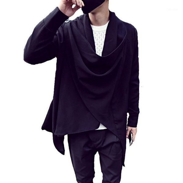 

men's hoodies & sweatshirts autumn winter men irregular punk hip hop hoodie long cloak coat nightclub dj singer stage sweatshirt hipste, Black
