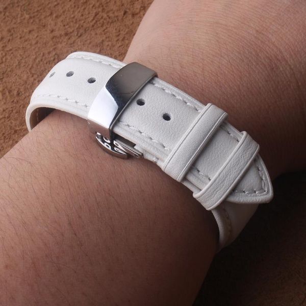 

watch bands stainless steel buckle clasp watchband leather white 16mm 18mm 20mm watches strap bracelet with release spring bars, Black;brown