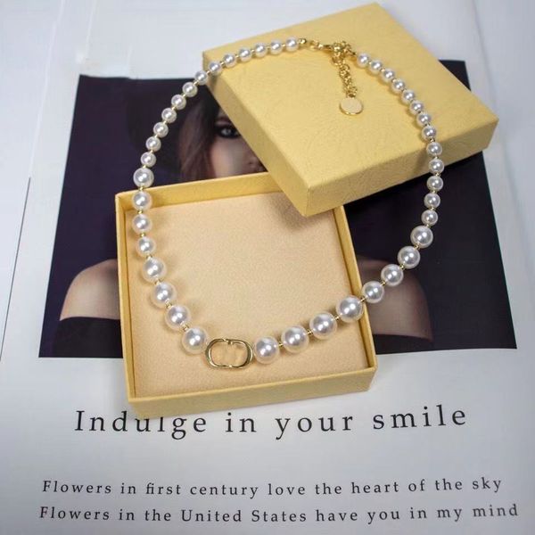 

designer jewelry fashion women pearl necklace cd letter decoration pendant, Silver