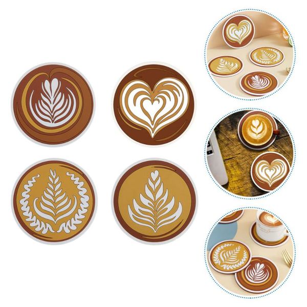 

mats & pads 1 set 4pcs thick cup latte art pattern coasters (assorted color)