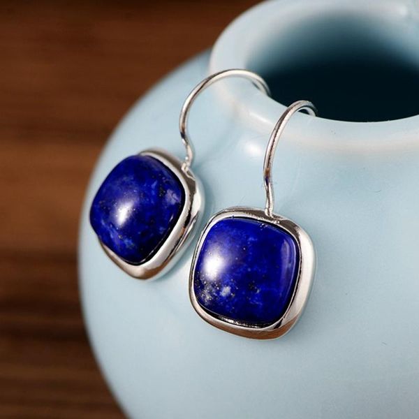 

other s925 sterling silver block lapis chalcedony earrings fashion wedding jewelry for women, Golden;silver