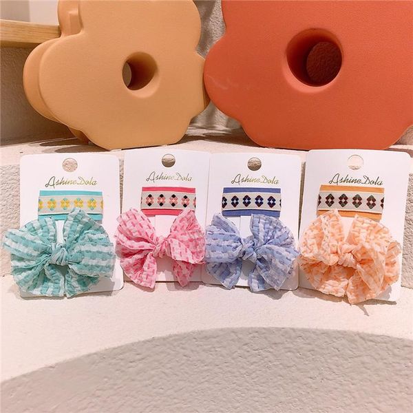 

korea style simple cute girl hairpin fabric plaid bow embroidery square hair clips for children fashion accessories, Slivery;white