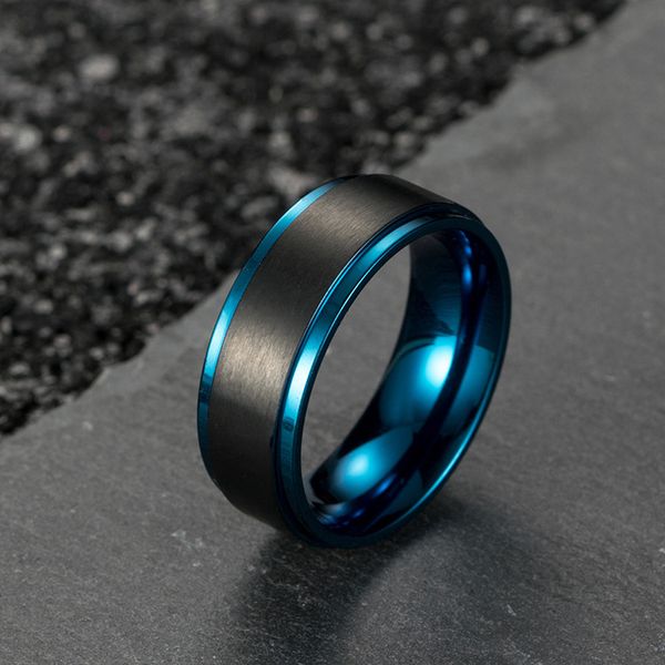 

18k titanium steel matte black and blue men's band rings platinum fashion wedding anniversary european american style jewelry not fade, Silver
