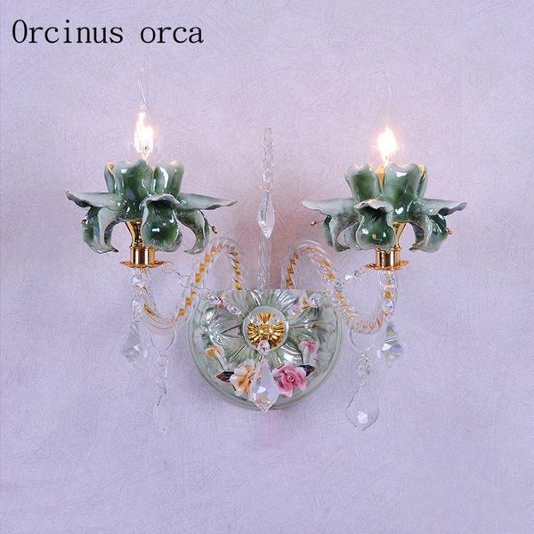 

wall lamp european garden crystal modern living room french simple creative pink bedroom restaurant ceramic