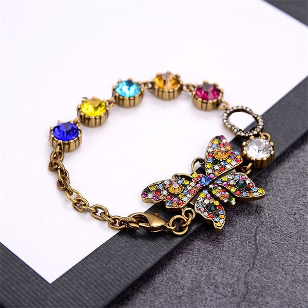 

butterfly colorful crystal charm bracelets with box retro luxury fashion jewelry seiko party wedding gift bracelet, Golden;silver