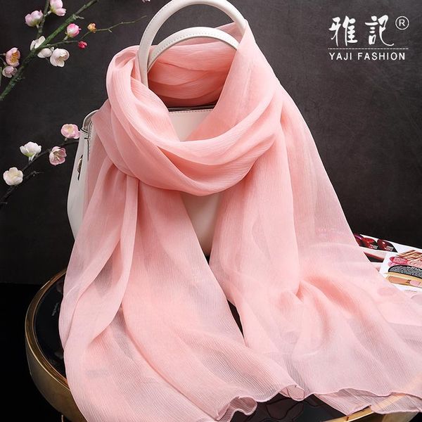 

scarves pink hangzhou long scarf solid color silk smooth wrinkle spring autumn winter summer, Blue;gray