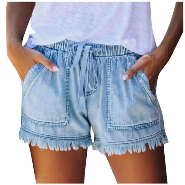 

women's jeans 1pcs high waist shorts 2021 summer pocket fashion denim splicing tassel ladies skinny super short, Blue
