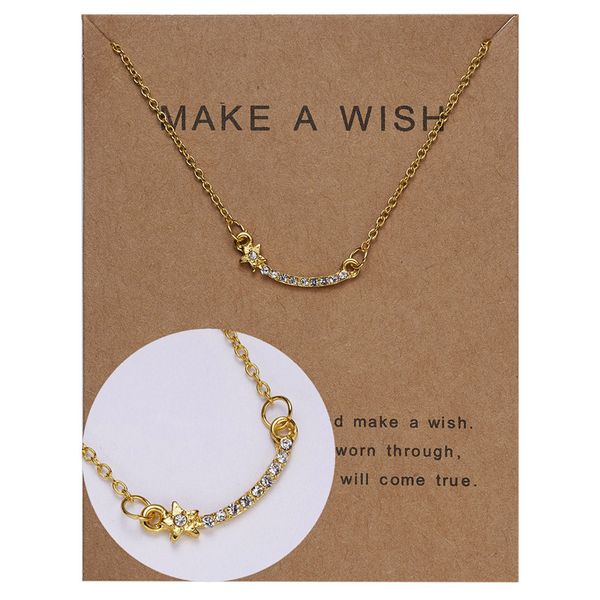 

make a wish card star smile shape pendant necklaces micro inlaid clavicle chain jewelry gift zircon choker, Silver