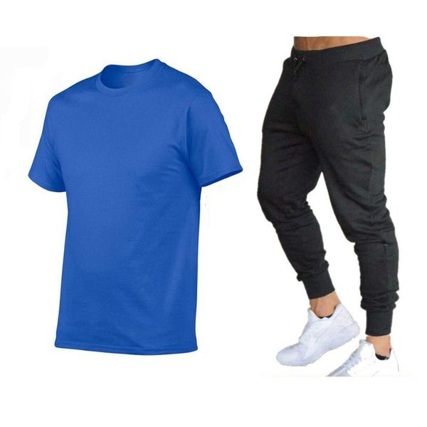 

men's tracksuits summer fashion casual sportswear beach short-sleeved t-shirt 2-piece set + long pants plus size, Gray
