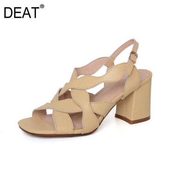 

[deat] 2021 spring summer square toe cross band genuine leather high heels sandals for women shoes fashion tide 10g895, Black