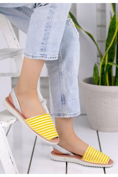 

samiye yellow white striped sandals, Black