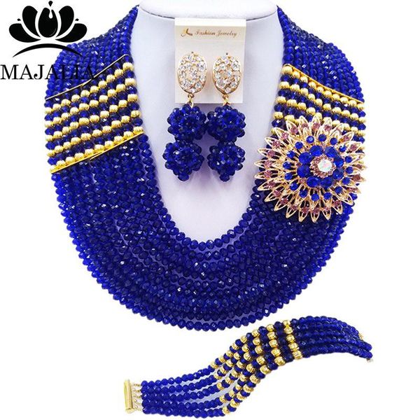 

earrings & necklace majalia fashion classic nigerian wedding african jewelery royal blue crystal bride jewelry sets 10cj002, Silver