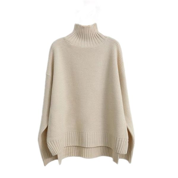 

20 autumn winter cashmere sweater women high neck thick 100%wool sweater lazy loose knit pullover bottoming shirt customization 211123, White;black