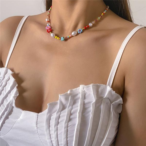 

chokers fashion multicolor choker bead chunky necklaces for women bohemian collar statement necklace pearl resin flower collares jewelry, Golden;silver