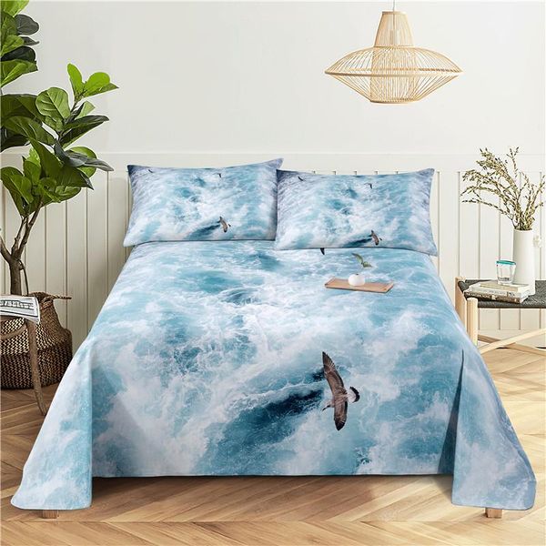

sheets & sets sea wave 0.9/1.2/1.5/1.8/2.0m digital printing polyester bed flat sheet with case print bedding set