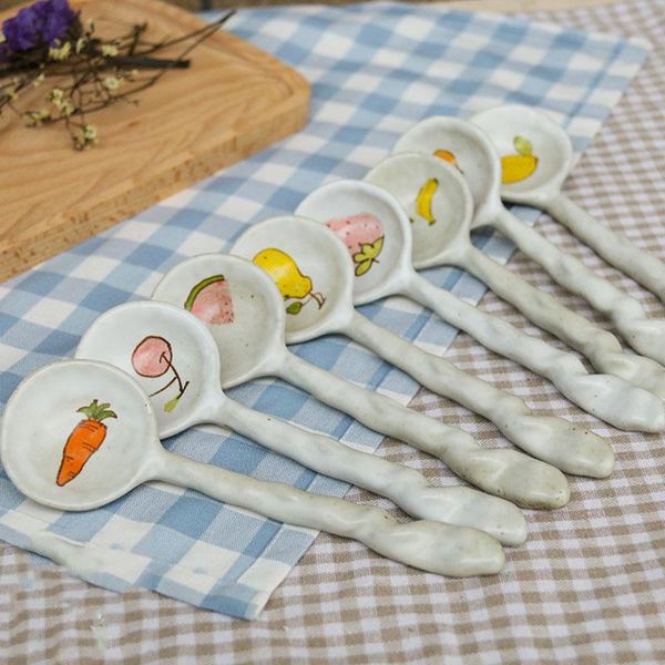 

creative hand painted ceramic spoon fruit design handmade dessert mini spoons