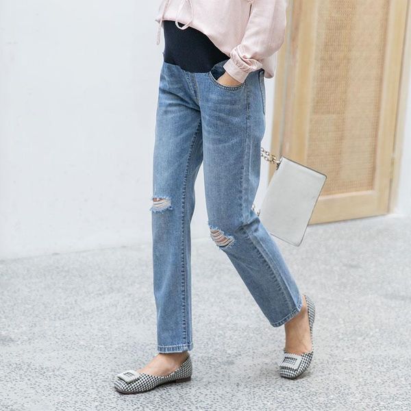 

maternity bottoms fashion jeans autumn pants for pregnant women adjustable waist distrressed clothes pregnancy, White