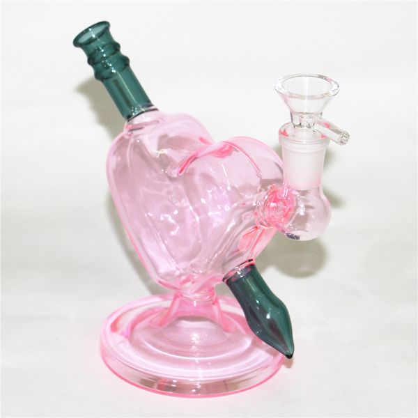 A forma di cuore rosso rosa Becher di vetro Bong Dab Rig narghilè 6 '' Pipa ad acqua inebriante Bong Quarzo Banger Bowl Rigs petroliferi Gorgogliatore Tubo da fumo spesso