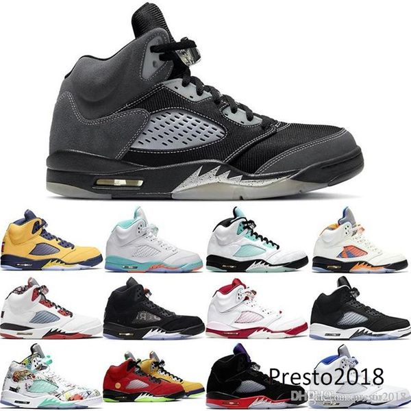 

wholesale jumpman 5 5s basketball shoes sandals sports shoe 6 raging bull red white stealth what the quai oreo oregon men women mid cut trai, Black