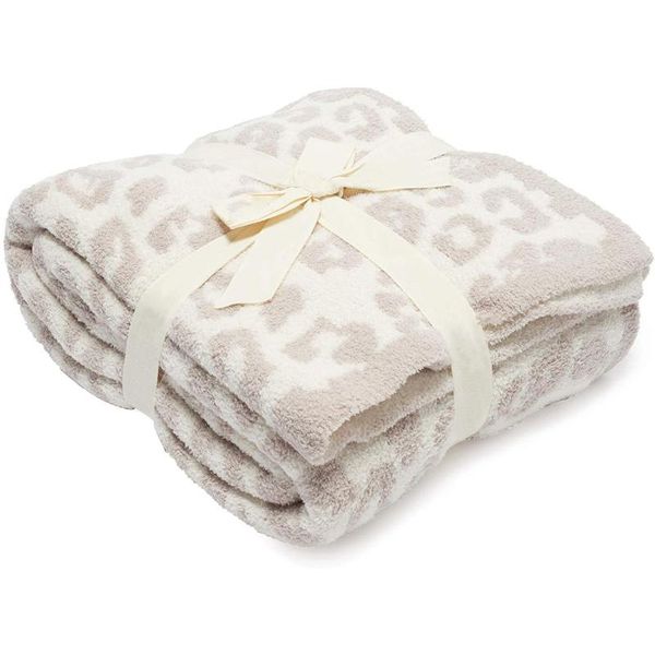 

blankets european modern simple half cashmere sheep blanket knitted plush barefoot leopard