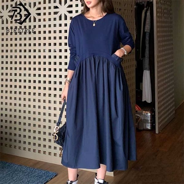 

women plus size xl-5xl ladies long sleeve ruffled pocket o neck shirt dress spring fake two piece knit d0n308n 211122, Black;gray
